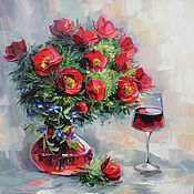 Картины и панно handmade. Livemaster - original item Oil painting Ruby bouquet Vorontsov. Handmade.