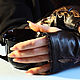 Black leather fingerless gloves 'Margo' 2. Ultra long, Mitts, Dusseldorf,  Фото №1