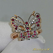 Украшения handmade. Livemaster - original item Butterfly ring 585 gold, diamonds, rubies. VIDEO. Handmade.