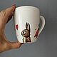 Fox and rabbit tea mug. Hand painted. Gift. Mugs and cups. Вкусная роспись тарелок и кружек. My Livemaster. Фото №5
