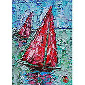 Картины и панно handmade. Livemaster - original item Sailboats Oil painting Miniature Sails Seascape. Handmade.
