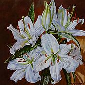 Картина маслом пионы цветы " Белые пионы" 30х50 холст, масло