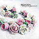 Bracelet with peonies and roses from polymer clay in the style of shabby-chic Marie, Bead bracelet, Voronezh,  Фото №1