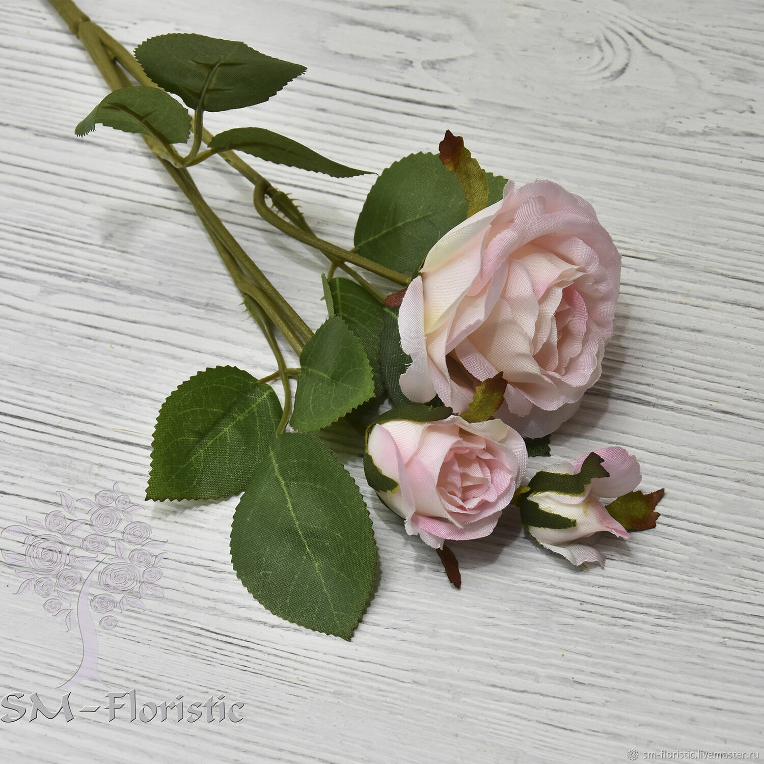 Цветок искусственный ветка Тинги Розы крупные с шариками 150см 4636840
