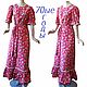 Floral dress with belt, ,70s, bright, flowers, lace, cotton, red, Vintage dresses, Moscow,  Фото №1