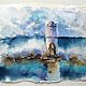 Watercolor painting of the lighthouse (seascape white turquoise), Pictures, Yuzhno-Uralsk,  Фото №1