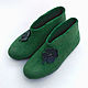 Felted Slippers green Clover for luck, Slippers, Abakan,  Фото №1