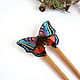 Wooden hairpin made of ash, beech, acacia with a colored butterfly. Hairpin. WonderLand. My Livemaster. Фото №5