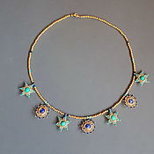 Украшения handmade. Livemaster - original item Beaded Necklace with Stars, Gold Necklace with turquoise lapis lazuli stones. Handmade.