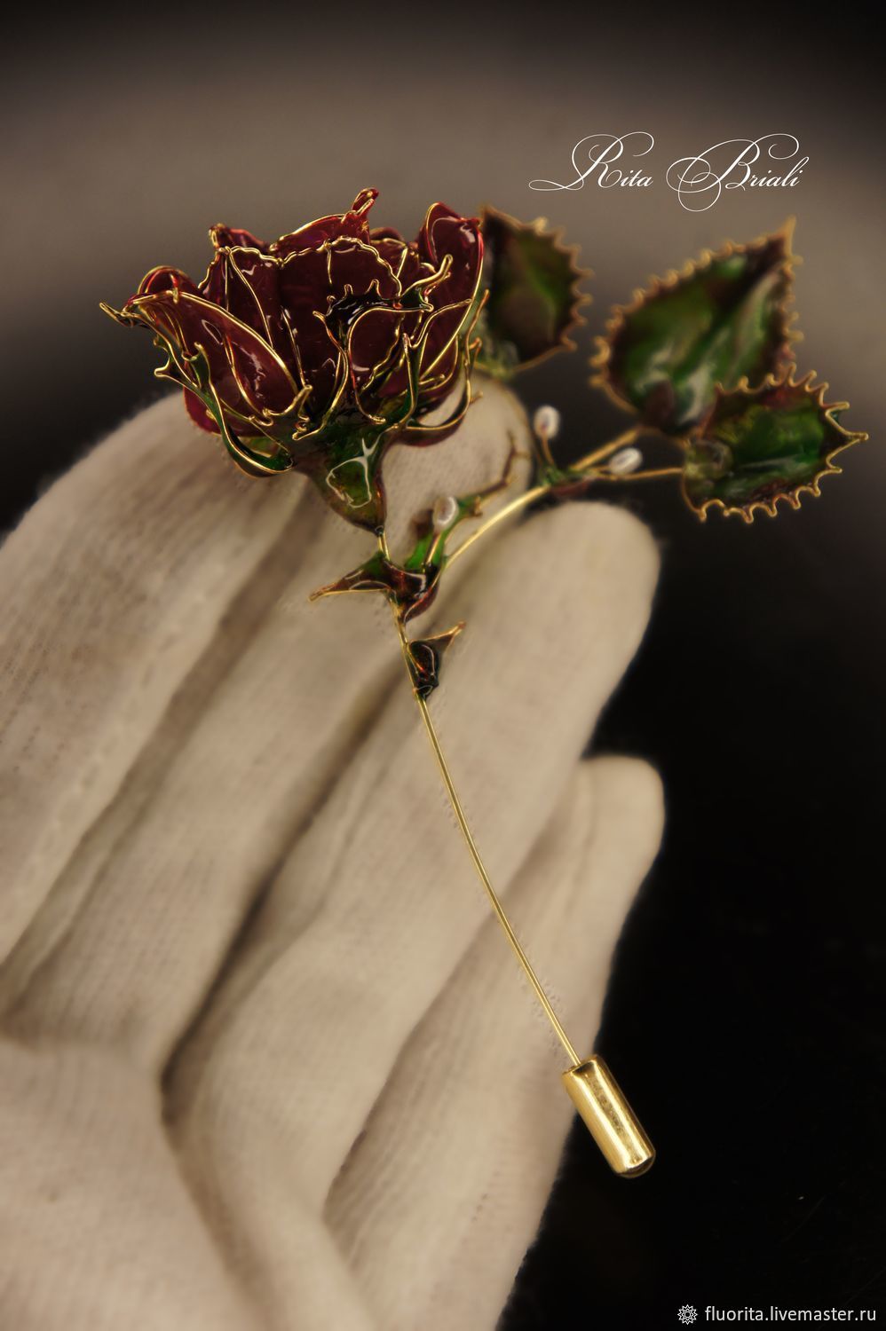 Позолоченная брошь "Красная роза" Rita Briali, Брошь-булавка, Санкт-Петербург,  Фото №1