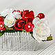 Red-and-white decoration hair Comb with flowers, Wedding accessory, Folk decorations, Kursk,  Фото №1