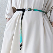 Аксессуары handmade. Livemaster - original item Thin belt rope made of beads with mother of pearl seashell black. Handmade.