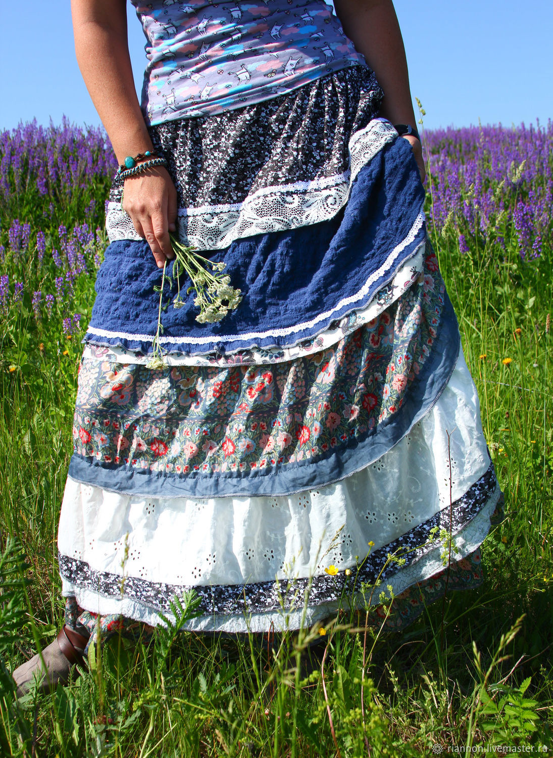 Ярусная юбка в стиле пэчворк. Юбка из платочной ткани. Юбка из волокон. Юбка пэчворк. Юбка с яблоками.