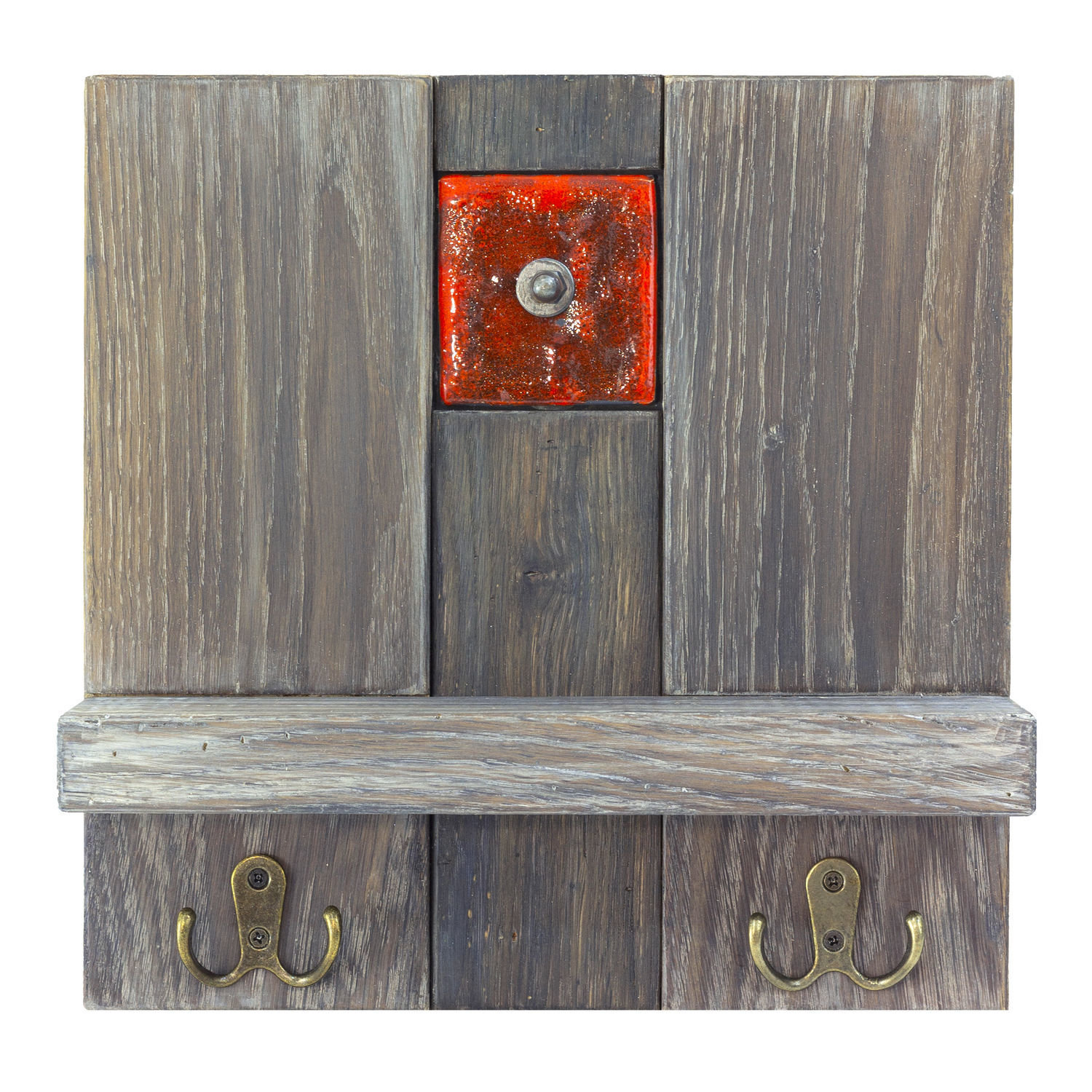 Ключница, полочка «Лофт» из массива дуба с керамической вставкой в ...