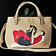 Leather artistic handbag Woman and Cats by Will Barnett, Classic Bag, Bologna,  Фото №1