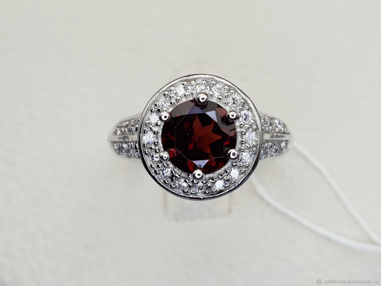 Silver ring with garnet and cubic Zirconia, Rings, Moscow,  Фото №1