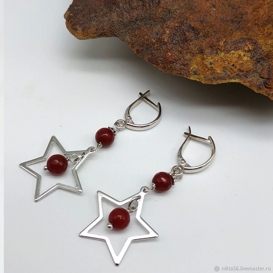 Серьги РУБИНОВЫЕ ЗВЁЗДЫ из рубина, Серьги классические, Санкт-Петербург,  Фото №1