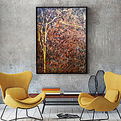 Картины и панно handmade. Livemaster - original item Large abstract painting in the loft rust and gold silhouette of a tree. Handmade.