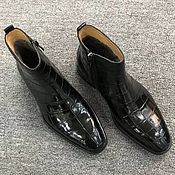 Обувь ручной работы handmade. Livemaster - original item Men`s half-boots with zipper, crocodile leather, black color!. Handmade.