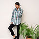 Shirt in men's style Turquoise checkered with embroidery, Shirts, Novosibirsk,  Фото №1