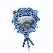 Украшения handmade. Livemaster - original item Soutache brooch with stone and pearls Swarovski blue Mountain peaks. Handmade.