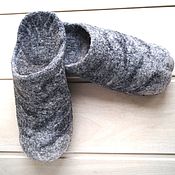 Обувь ручной работы handmade. Livemaster - original item Felted slippers Gray cat with leather soles.. Handmade.