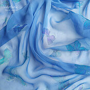 Аксессуары handmade. Livemaster - original item Batik blue silk scarf with butterflies 