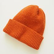 Аксессуары handmade. Livemaster - original item Caps: Red hat with a lapel knitted warm women`s hat. Handmade.