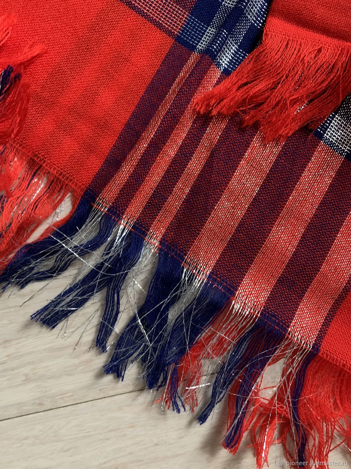 Винтаж: Винтажный шерстяной платок с люрексом и бахромой клетка СССР ...