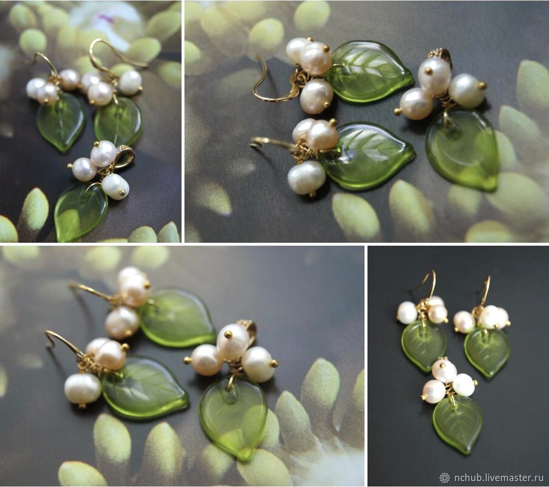Lily of the Valley earrings and pendant with natural pearls set, Jewelry Sets, Moscow,  Фото №1