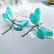 Sea-green dragonfly earrings. Earrings. Sandra Miruku. Svadebnye ukrasheniya.. Интернет-магазин Ярмарка Мастеров.  Фото №2