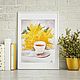 Watercolor painting a Cup of tea with a bouquet of Mimosa, Pictures, Kemerovo,  Фото №1