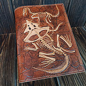 Канцелярские товары handmade. Livemaster - original item Dinosaur Fossils Leather diary with embossed and painted. Handmade.