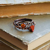Украшения handmade. Livemaster - original item Two copper rings Red Jasper and amber set of rings with Red stones. Handmade.
