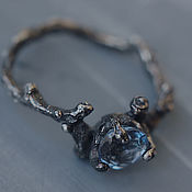 Серьги-гвоздики серебряные "Черная роза"