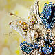 Butterfly Bead Brooch. Blue white brooch with crystals and pearls. Brooches. LADY-LIZA jewelry shop. My Livemaster. Фото №4