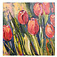 Картина маслом тюльпаны красные цветы миниатюра холст 20х20 см, Картины, Белгород,  Фото №1