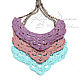 Openwork necklace made of linen crochet on a chain available in three colors: lilac, dusty pink and turquoise blue.
