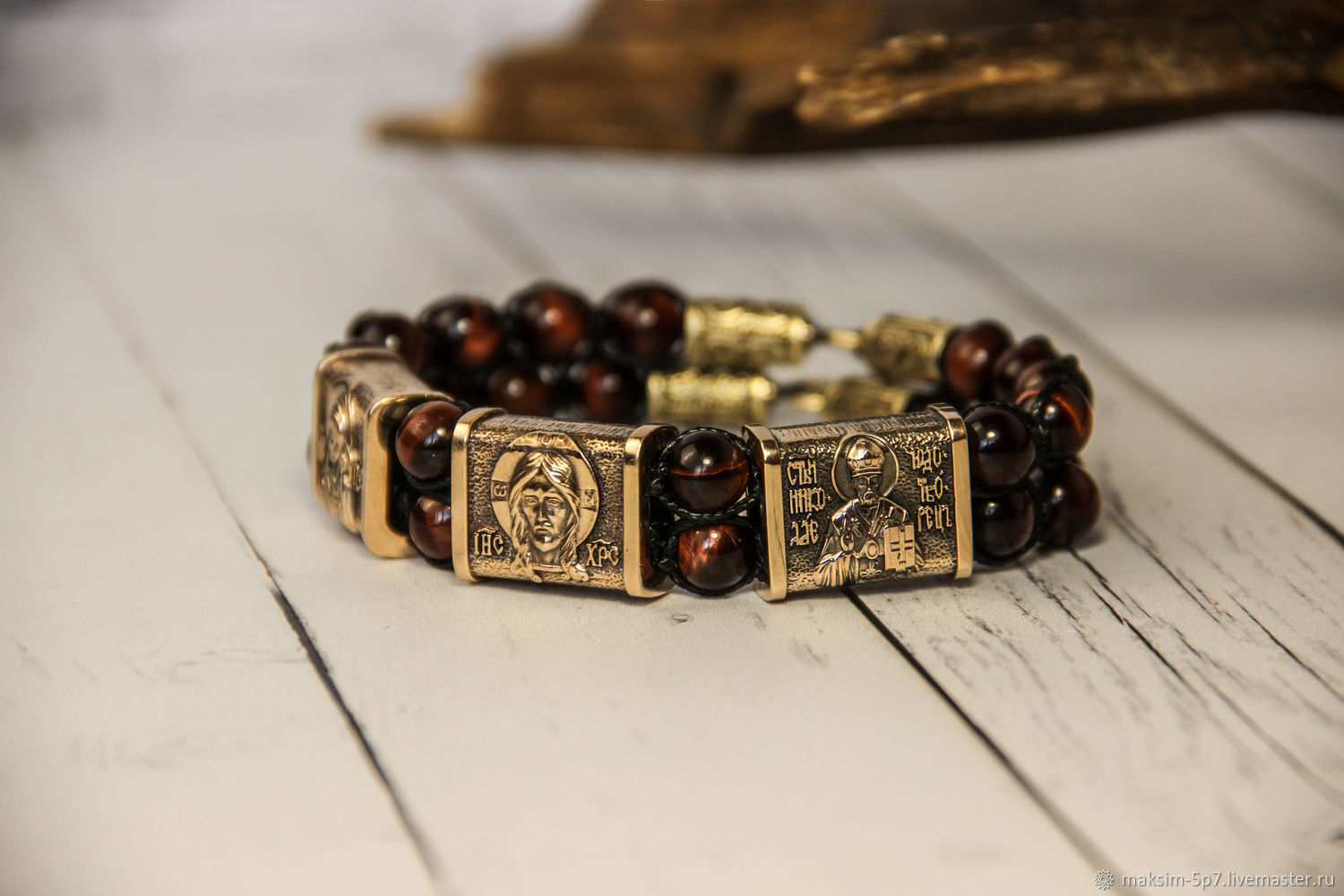 Мужской браслет с иконами православный браслет из натуральных камней ...