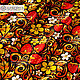 Fabric in the Russian style ' Khokhloma Golden Strawberry', Fabric, Sergiev Posad,  Фото №1