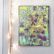 Картины и панно handmade. Livemaster - original item Picture Dream (light green, mint, purple, white background, bird). Handmade.