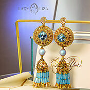 Украшения handmade. Livemaster - original item Gold earrings with blue Sabina. Earrings with tassels. SWAROVSKI. Handmade.