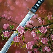 Картины и панно handmade. Livemaster - original item The author`s picture of Sakura and katana. Handmade.