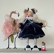 Кукла Алиса и фламинго, большая кукла, авторская кукла