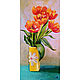 Oil painting Tulips Canvas 20 x 40 cm Flowers Still life in a frame, Pictures, Ufa,  Фото №1