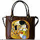 Leather woman yellow brown artistic handbag Klimt The Kiss, Classic Bag, Bologna,  Фото №1