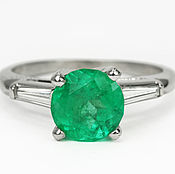 Украшения handmade. Livemaster - original item 2.40ct Platinum Tapered Diamond Emerald Engagement Ring,Colombian Emer. Handmade.
