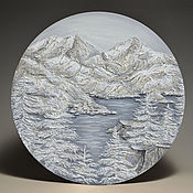 Картины и панно handmade. Livemaster - original item The picture with the mountains is round. Textured landscape painting. Handmade.