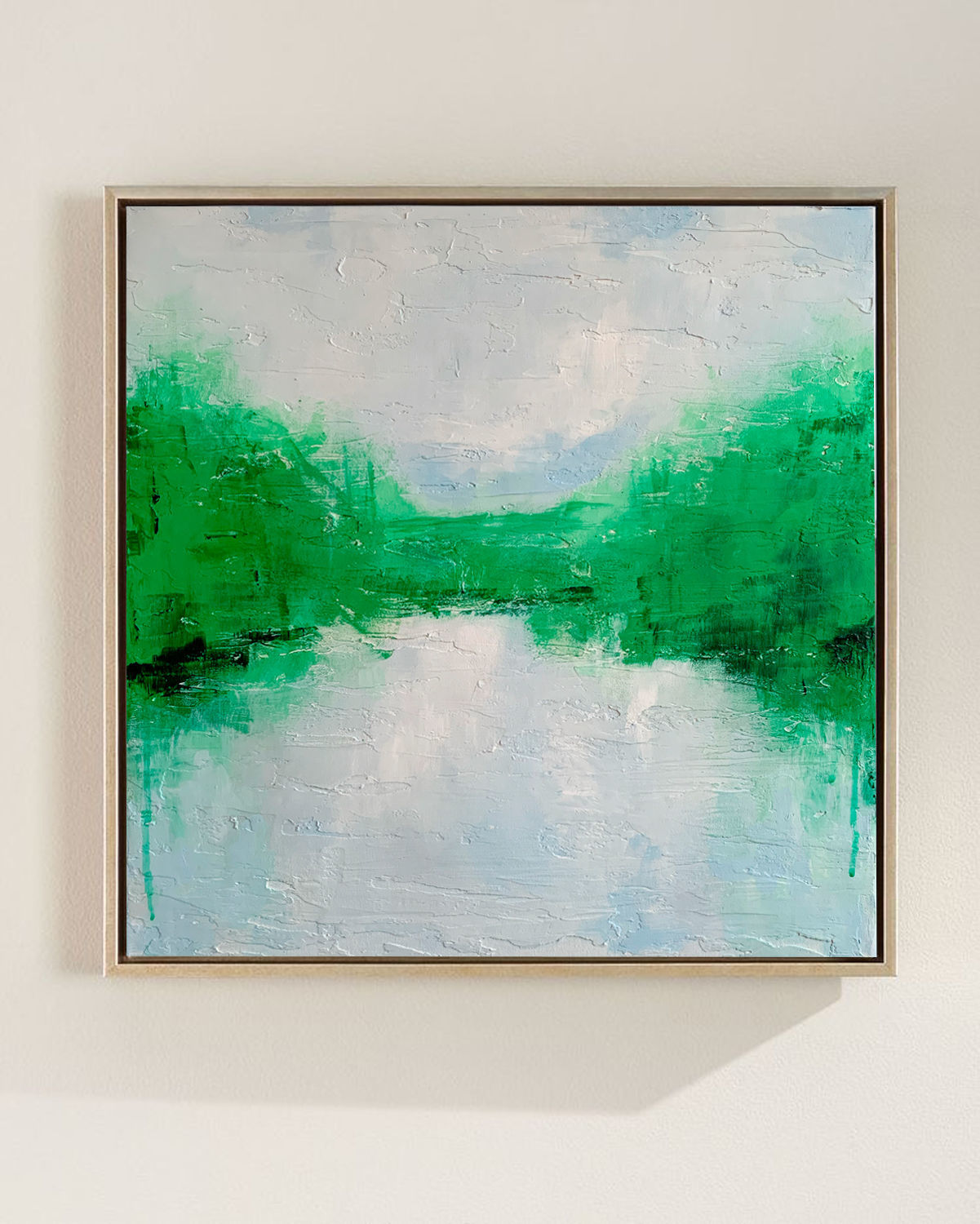 Абстрактный пейзаж, фактурная зеленая картина Тишина, 50*50 см в интернет-магазине Ярмарка Мастеров по цене 8000 ₽ – PNH5YRU