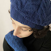 Аксессуары handmade. Livemaster - original item Blue beret knitted and mittens, women`s accessories for car ice. Handmade.